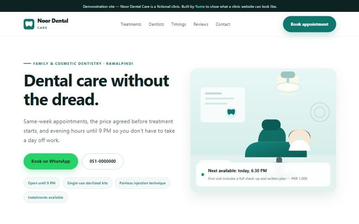 A clinic website with appointment booking